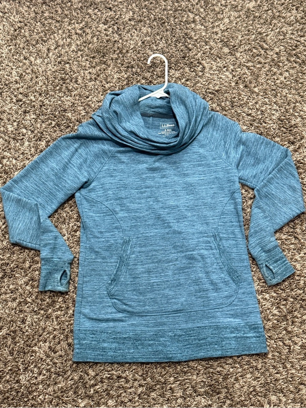LL Bean Blue Cowl Neck Pullover with Kangaroo Pocket